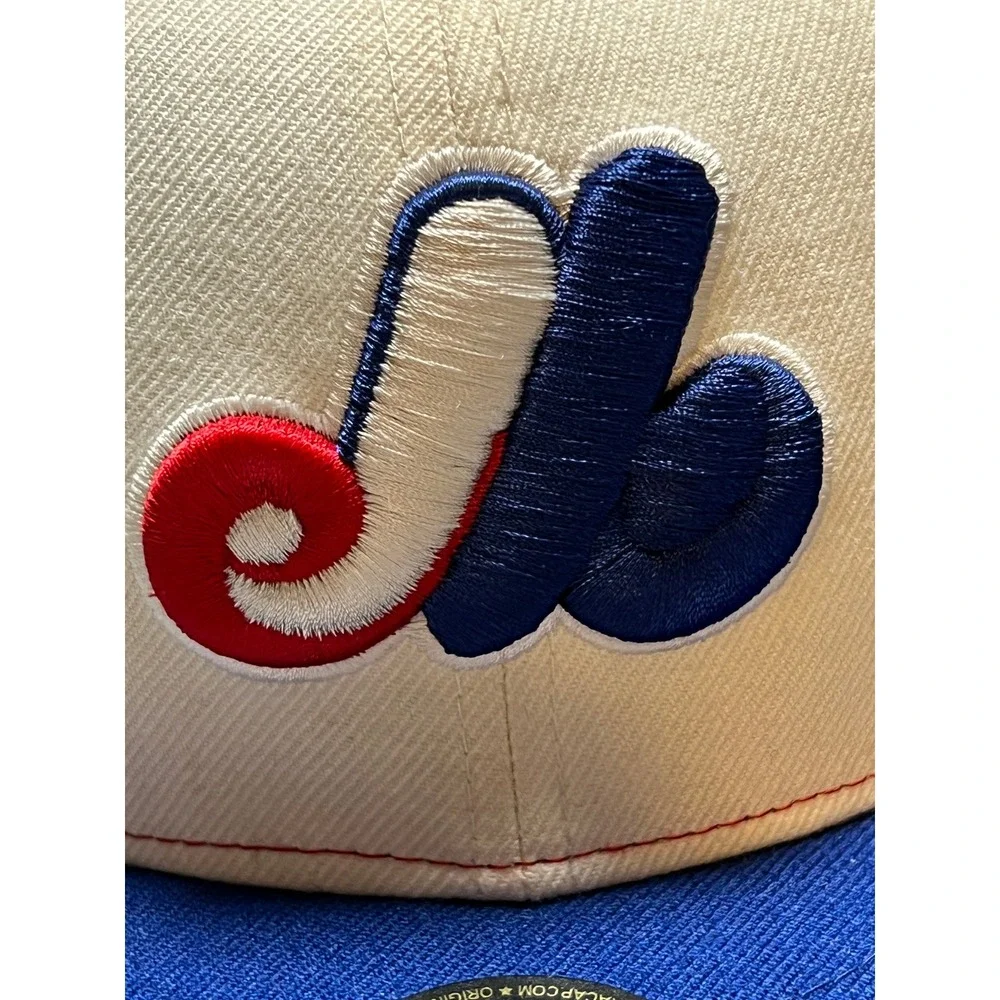 New Era Montreal Expos Fitted Hat Mens 6 7/8 Blue Red Cream 59FIFTY MLB Cap